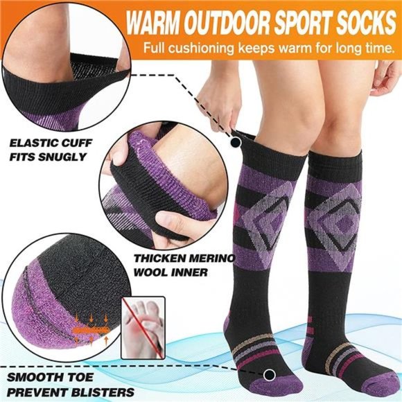 3 Pairs Unisex Thermal Winter Warm Thick Knee High Socks - Picture 4 of 6